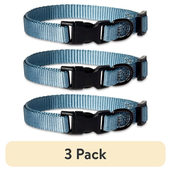 (3 pack) Vibrant Life Solid Polyester Adjustable Dog Collar, Gray, S