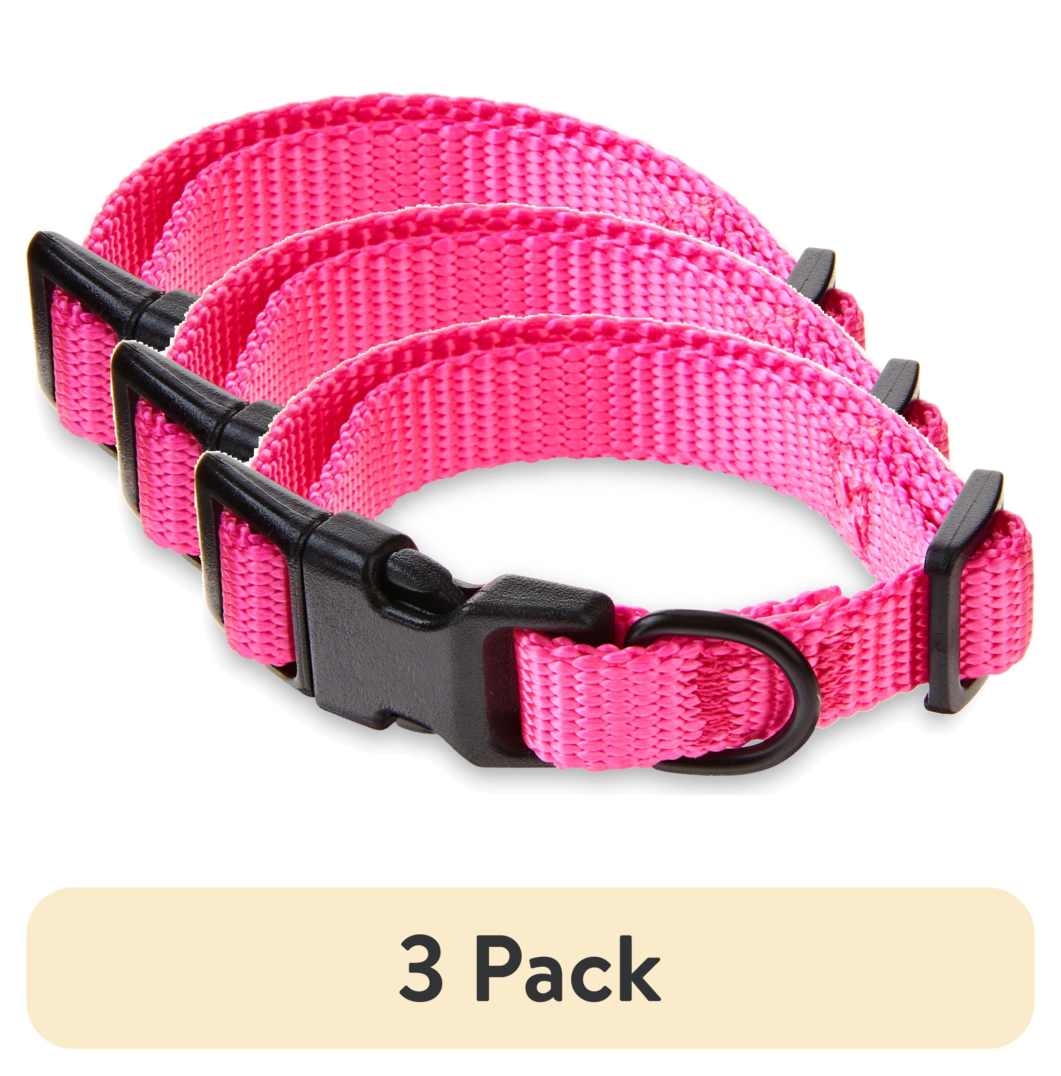 (3 pack) Vibrant Life Solid Polyester Adjustable Dog Collar, Pink, XS