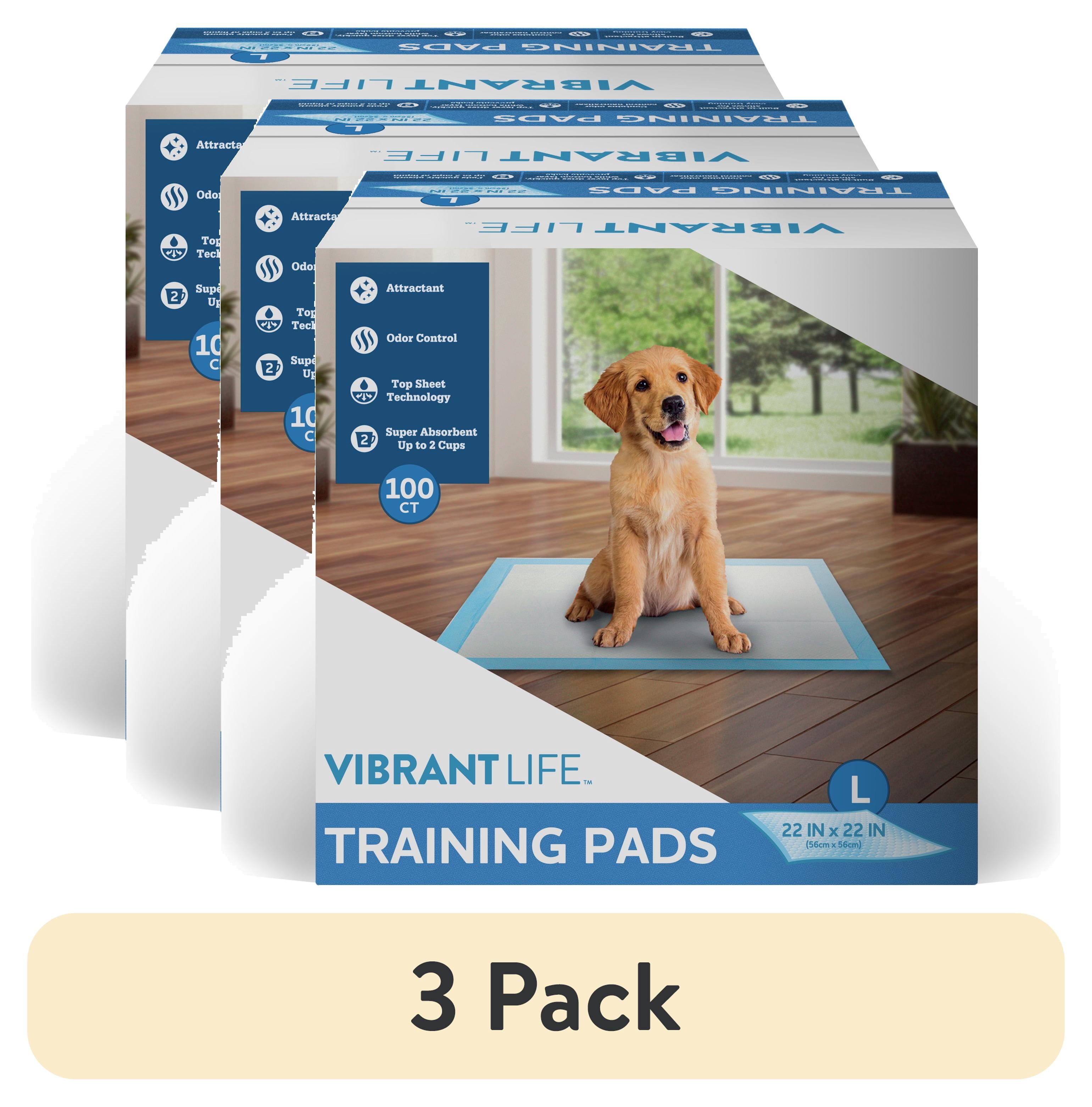 (3 pack) Vibrant Life Training Pads Super Absorbent, Leak Proof, & Fast Dry Dog and Puppy Pee Pads L 22 in x 22 in, 100 Count