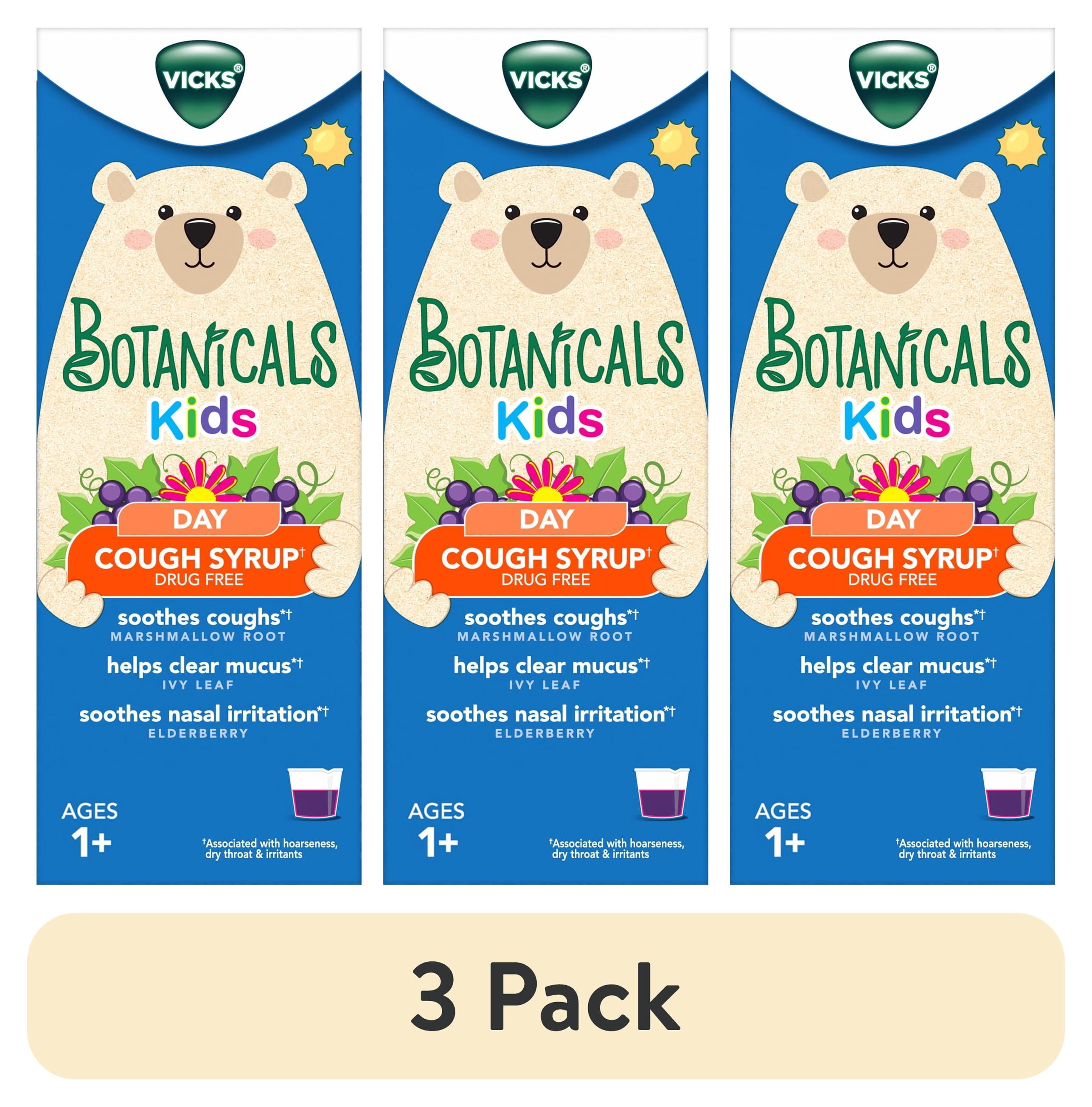 (3 pack) Vicks Botanicals Kids Cough Syrup Liquid, Daytime Cough Medicine for Children, Berry, 4 fl oz