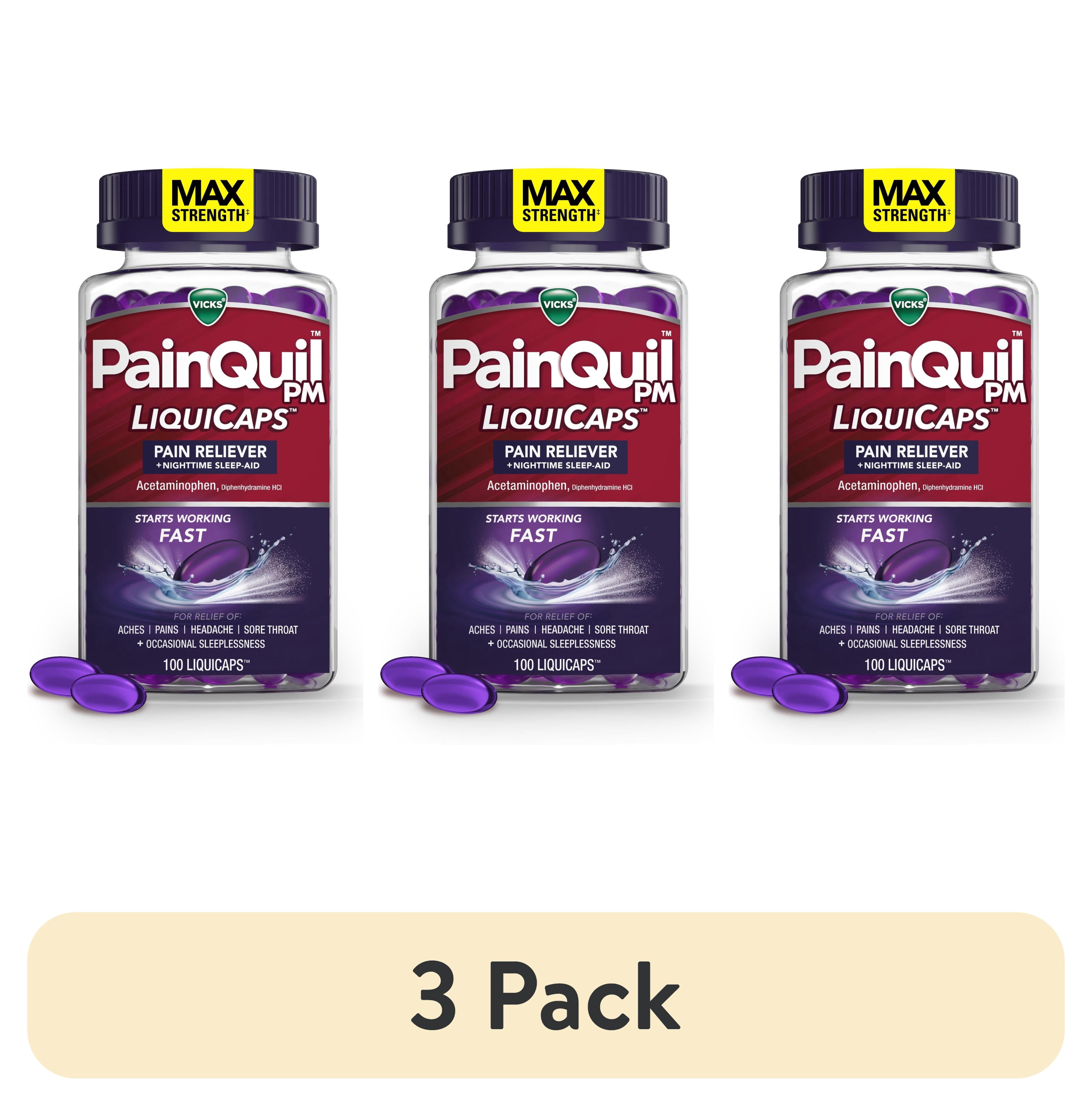 (3 pack) Vicks PainQuil PM Max Strength Pain Relief + Sleep Aid LiquiCaps, 100 count