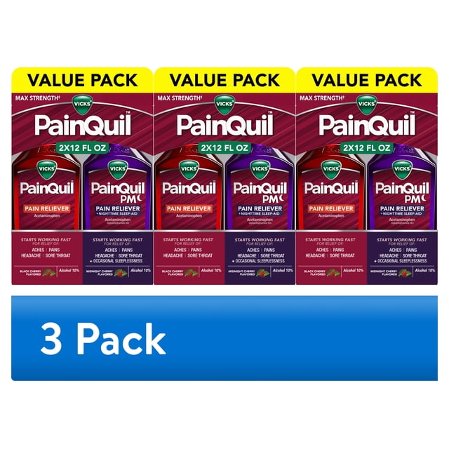 (3 pack) Vicks PainQuil Pain Relief Liquid Acetaminophen 1000mg Day ...