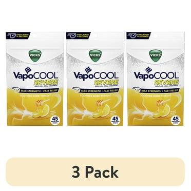 (3 pack) Vicks Vapo Cool Severe Menthol Drops, Cold Medicine for Sore Throat Remedy, Honey Lemon, 45 Count