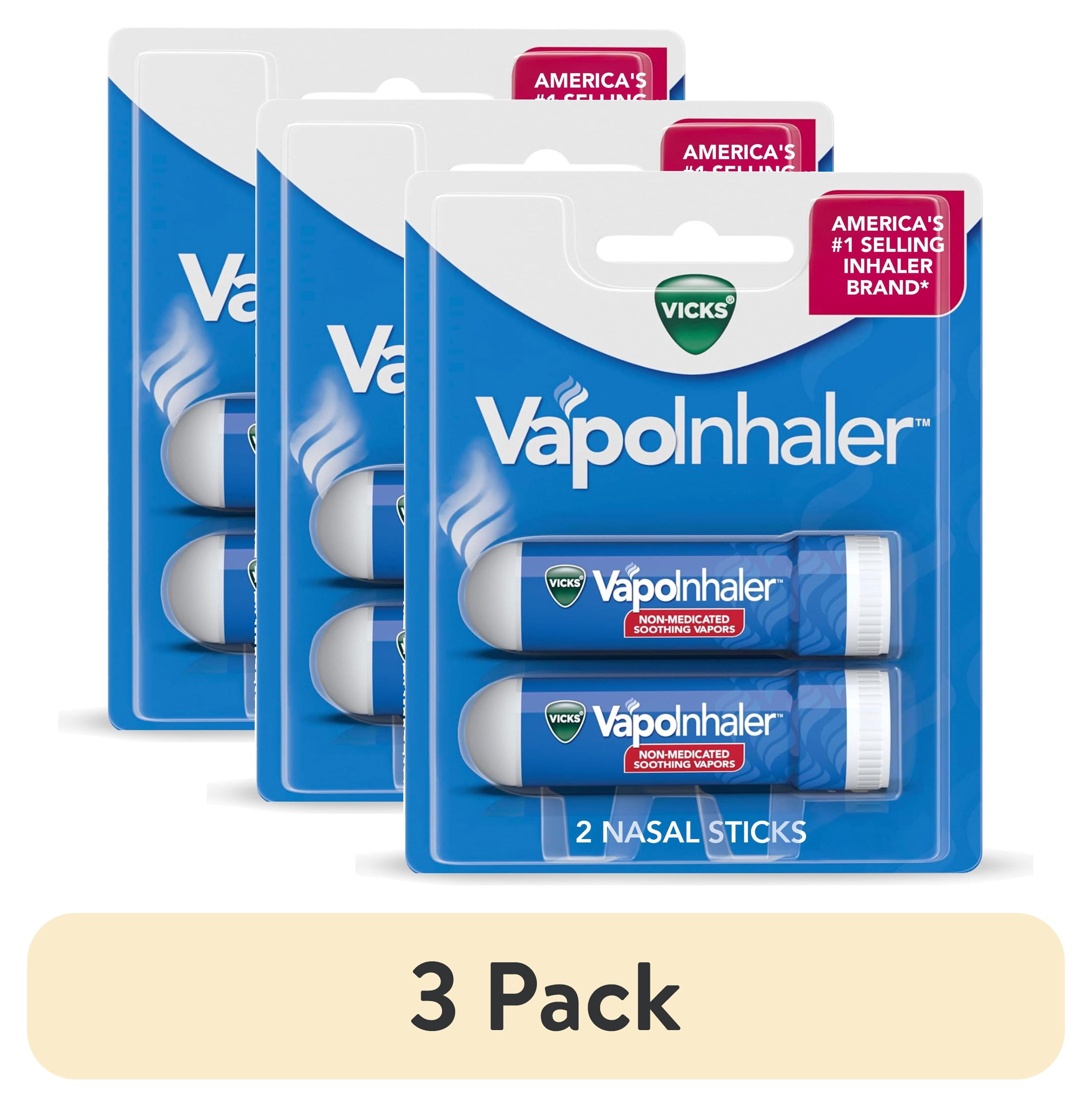Vicks Inhalant (3 pack) Vicks VapoInhaler, Soothing Non-Medicated Vapor Inhaler with ...