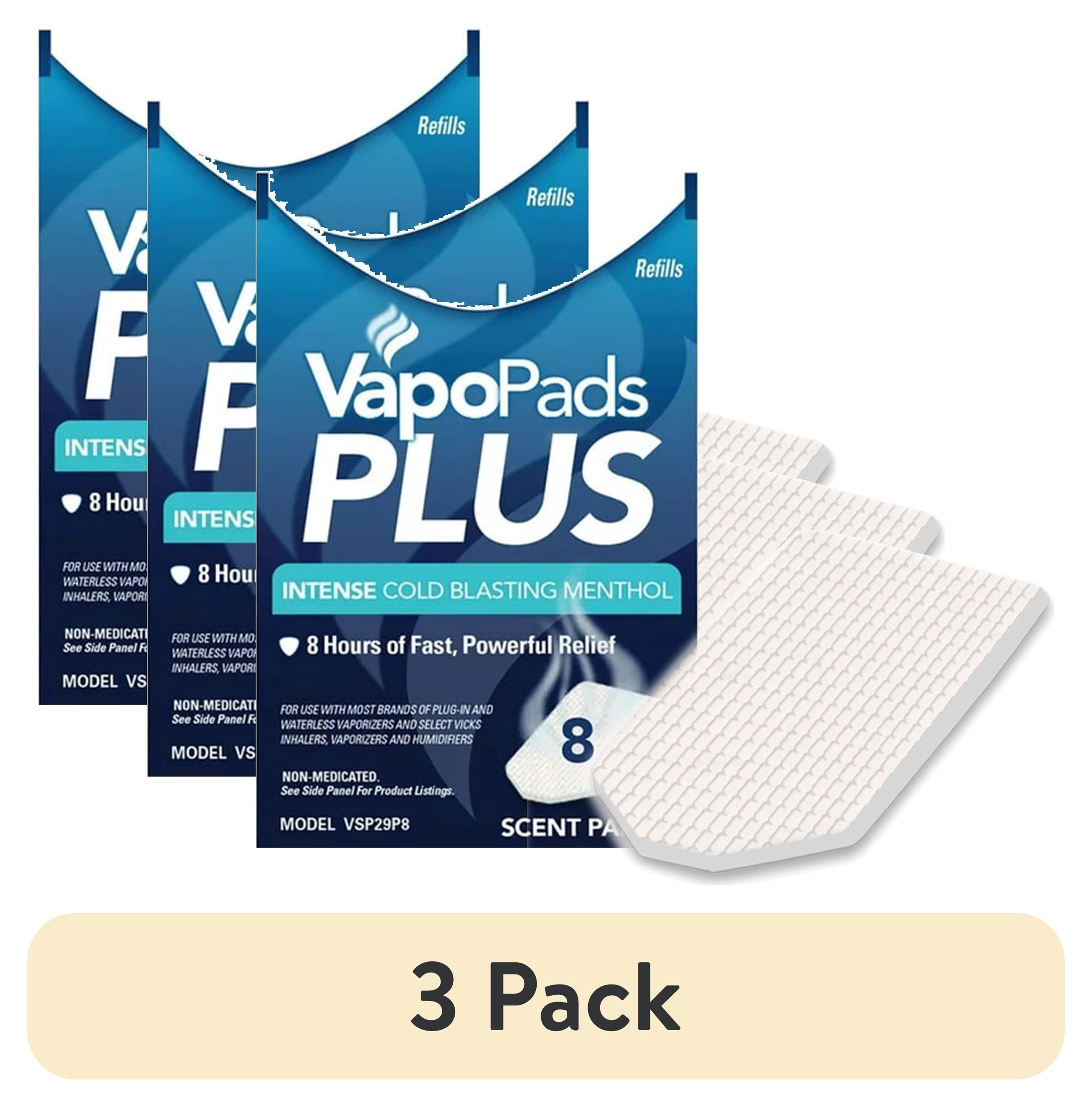 (3 pack) Vicks Vapo Pads Plus Intense Cold Blasting Menthol, Cold Relief, 8 Pack, VSP298