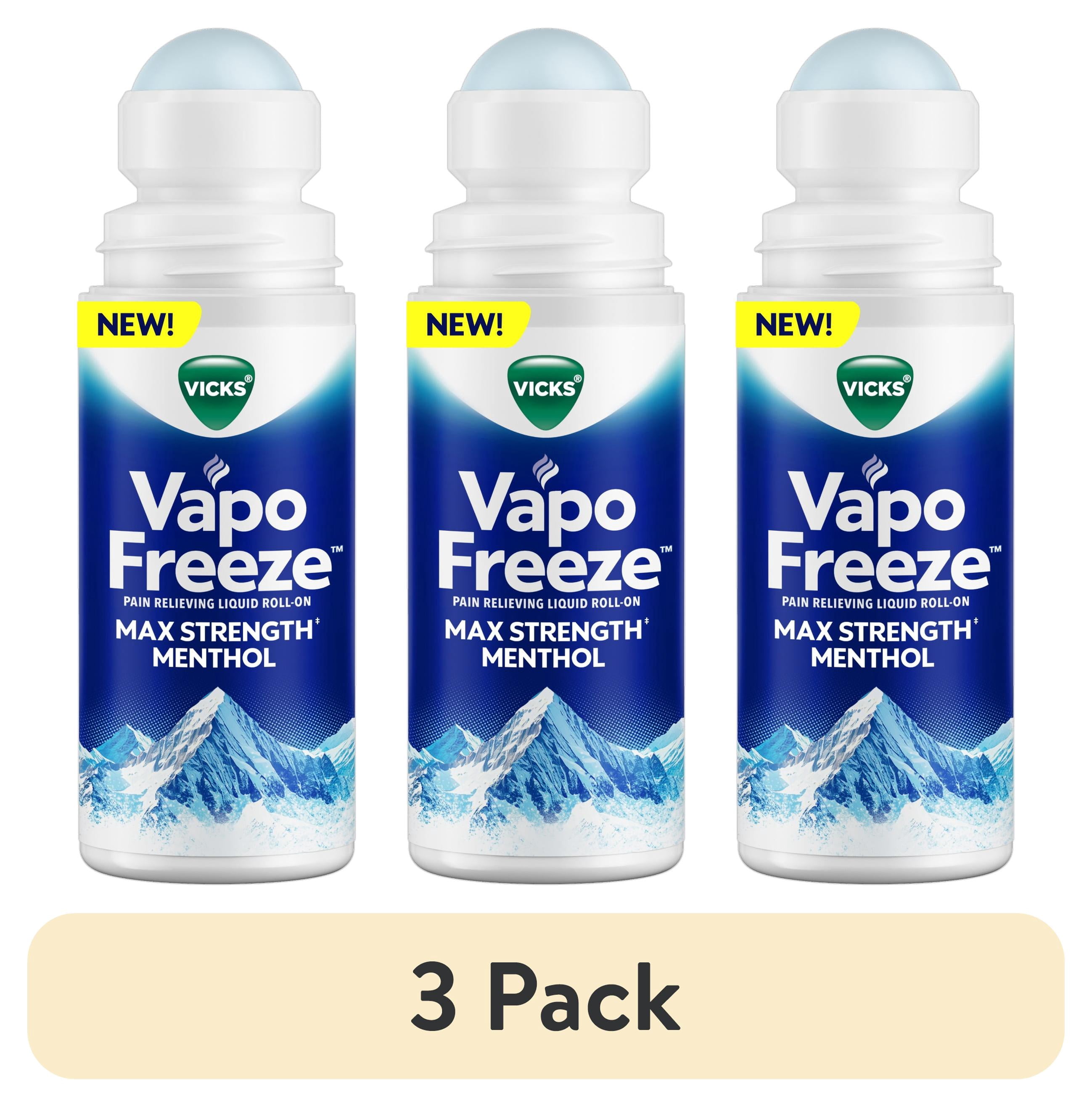 (3 pack) Vicks VapoFreeze Max Strength Menthol + Camphor Pain Relief Roll On, 2.5 oz