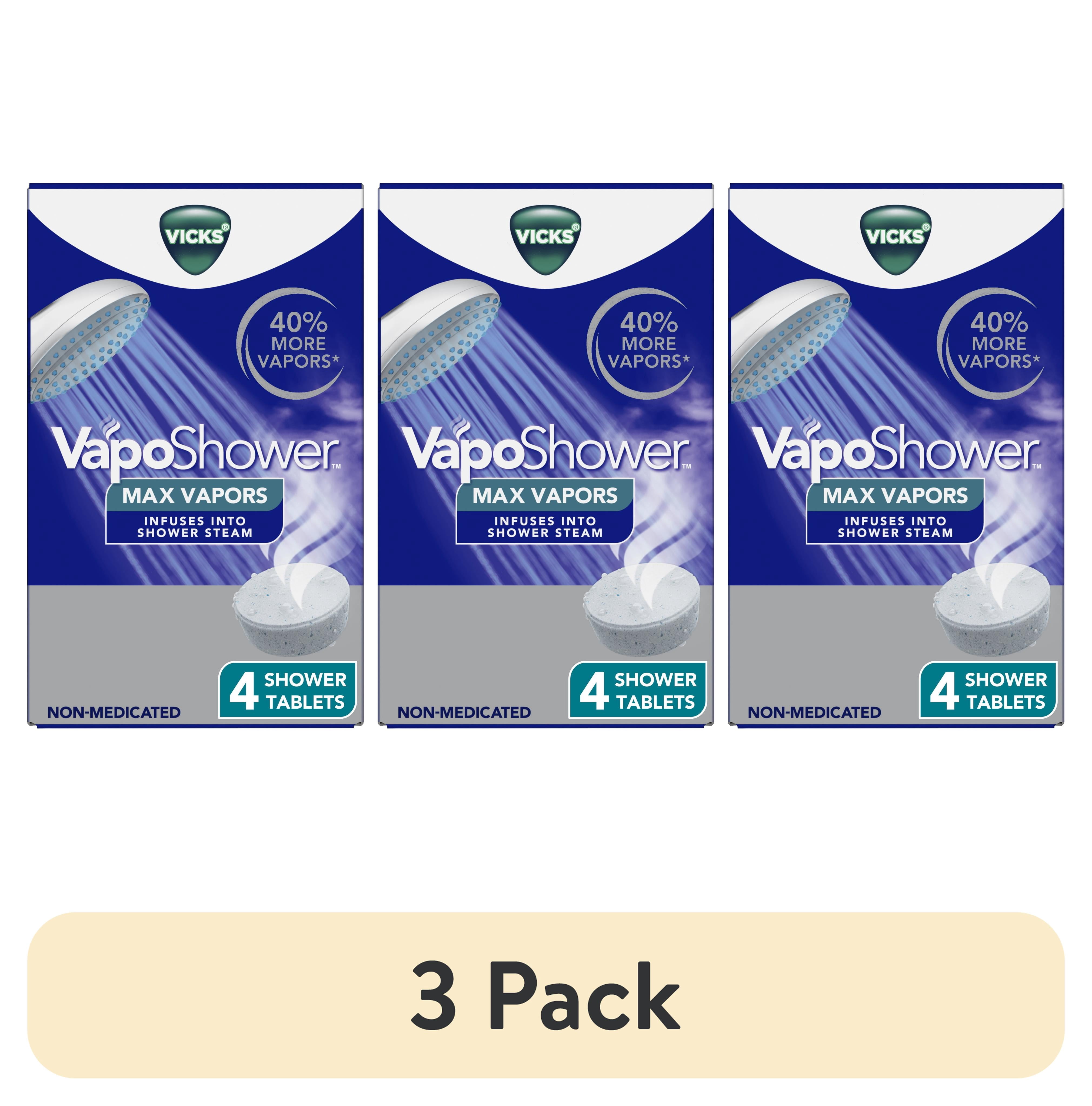 (3 pack) Vicks VapoShower Max, Non-Medicated Eucalyptus Shower Steamer Tablets, Menthol, 4 count