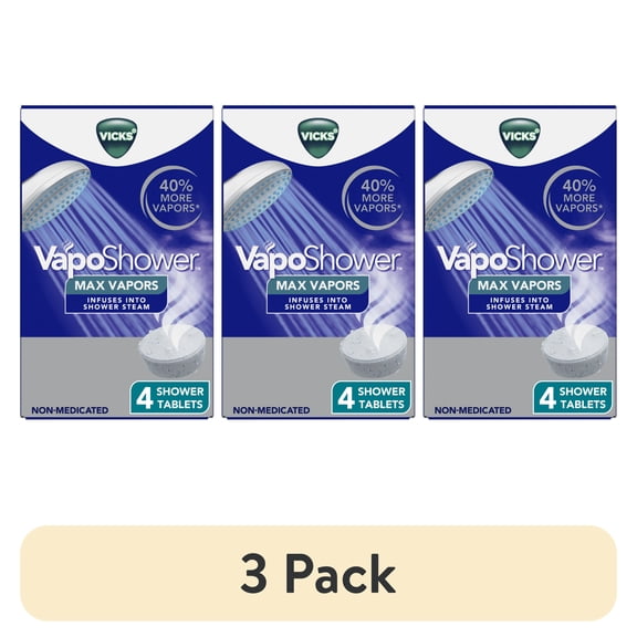 (3 pack) Vicks VapoShower Max, Non-Medicated Eucalyptus Shower Steamer Tablets, Menthol, 4 count