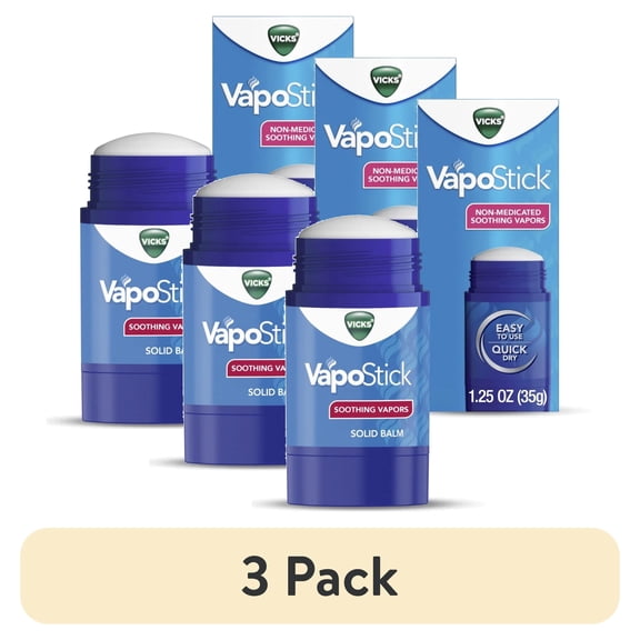 (3 pack) Vicks VapoStick Invisible Solid Balm for Sinus Relief, Non-Medicated Vicks Vapors, 1.25 oz