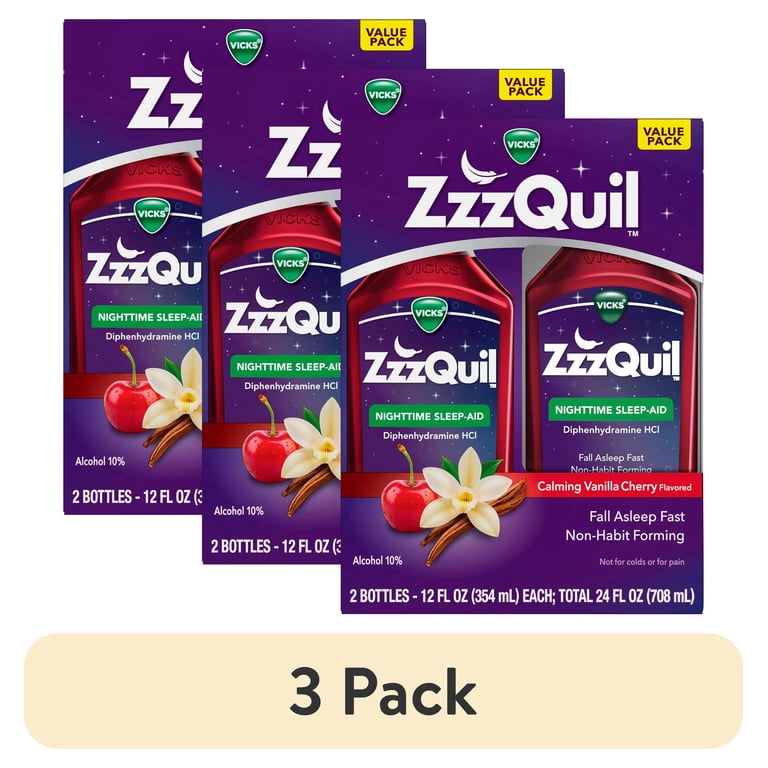 3 pack) ZzzQuil Liquid Sleep Aid, Diphenhydramine 50mg HCl