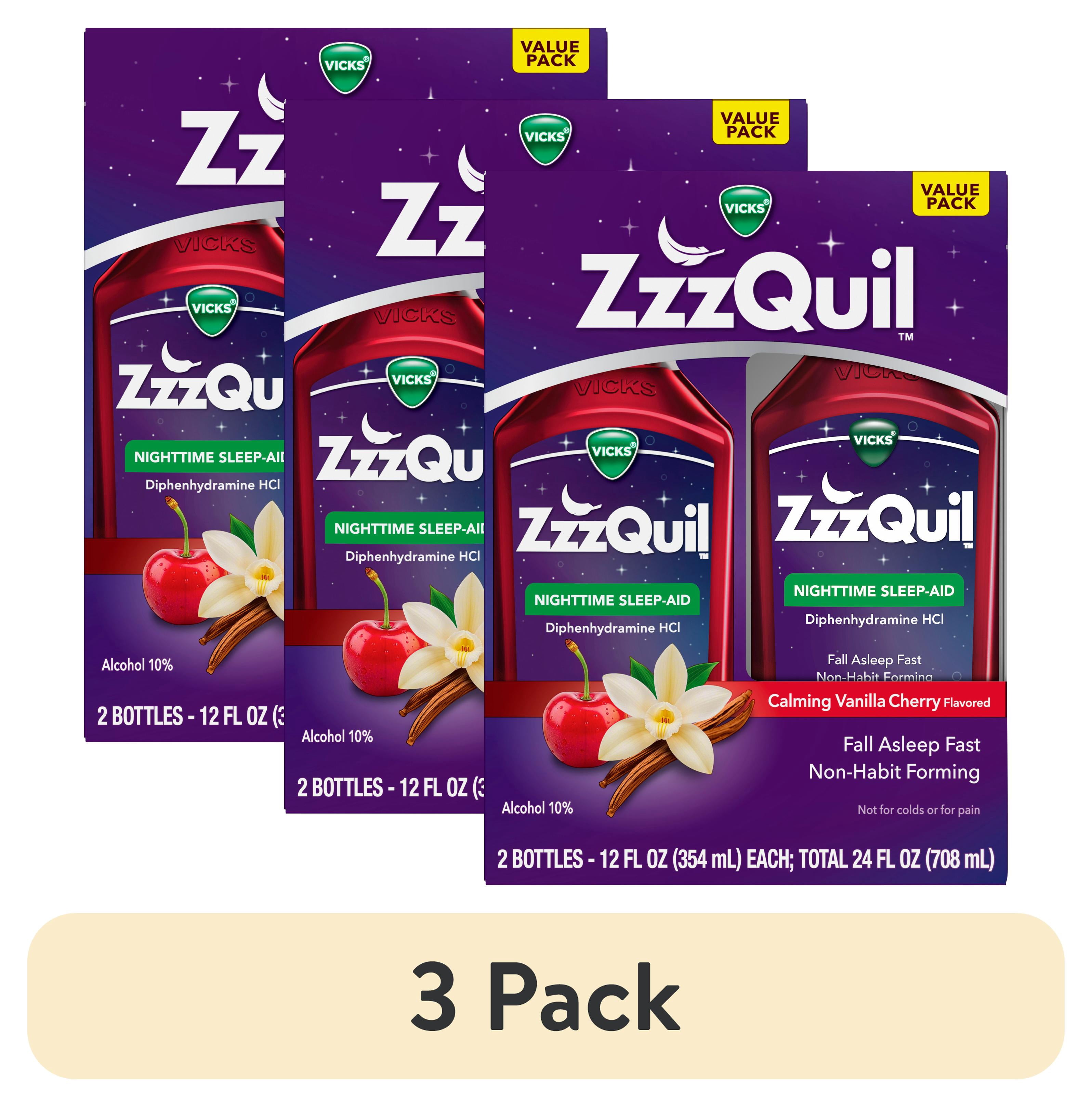 3 pack) ZzzQuil Nighttime Sleep Aid Liquid, Diphenhydramine HCI
