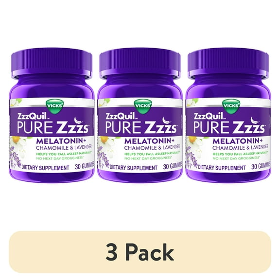 (3 pack) ZzzQuil PURE Zzzs Melatonin Gummies, Sleep Aid, Melatonin 2mg, Wildberry Vanilla, 30 Gummies