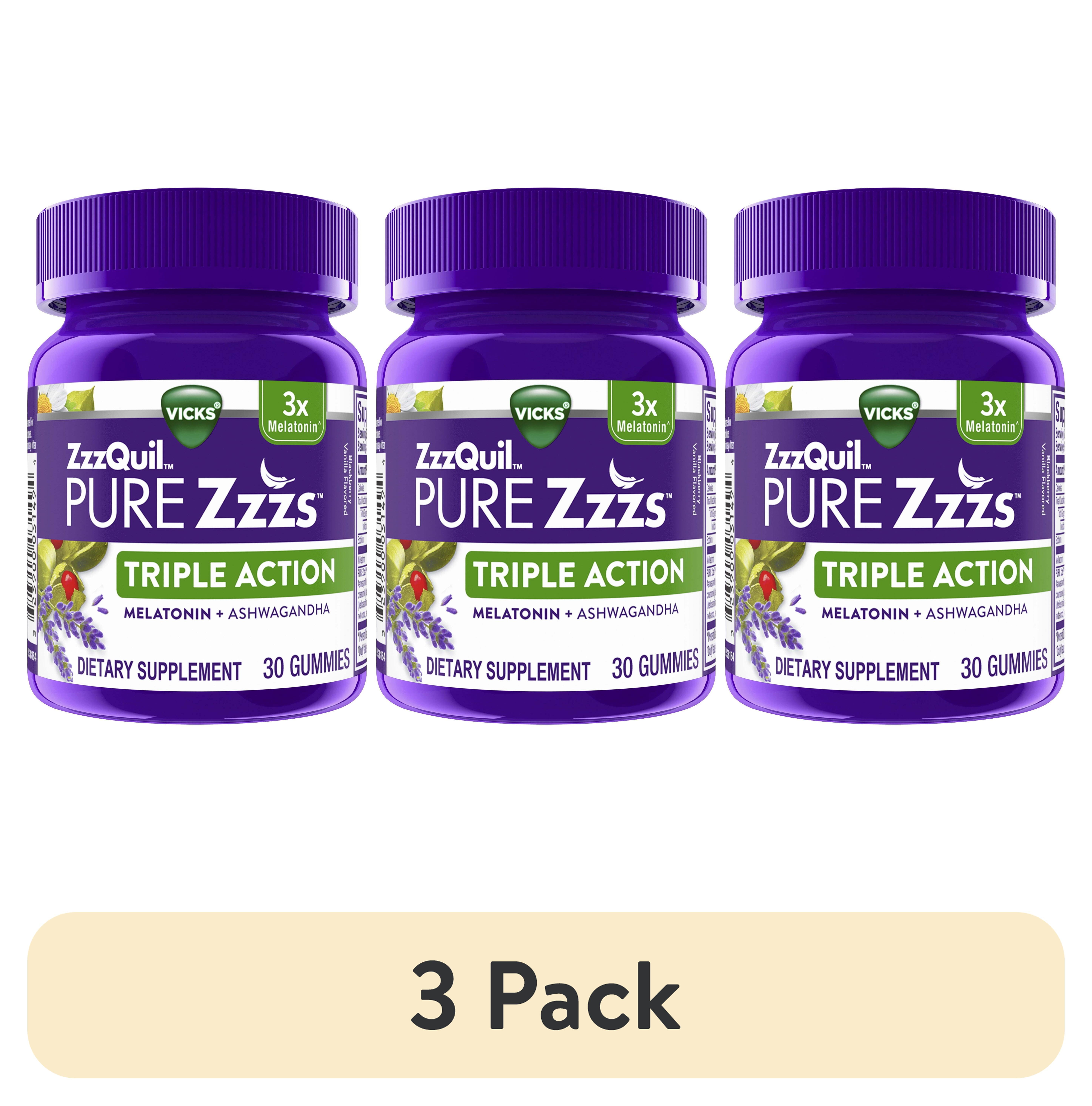 (3 pack) Vicks ZzzQuil Pure Zzzs Triple Action Sleep Aid Melatonin Gummies, Melatonin 6mg, 30 Count