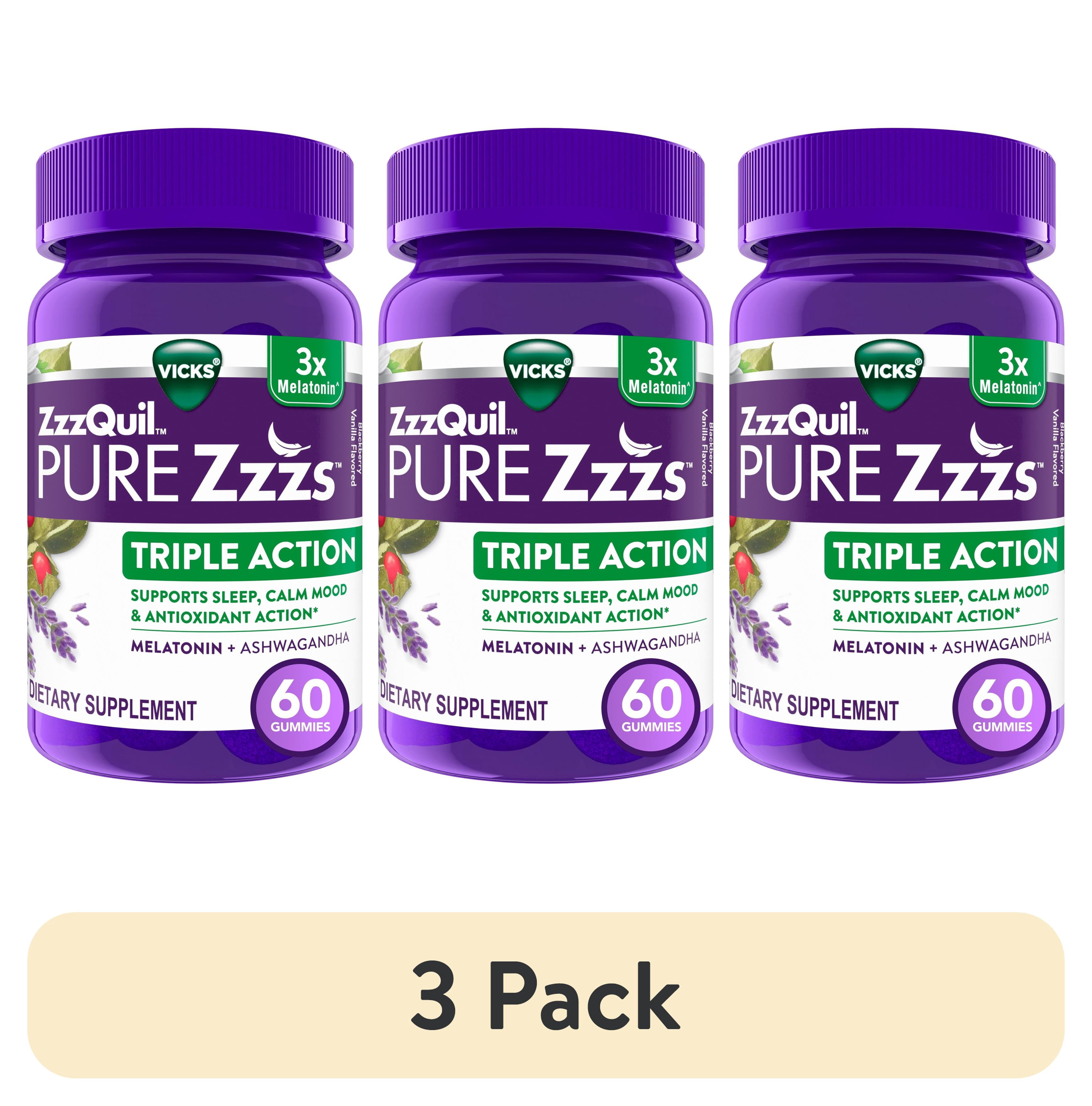 3 pack) ZzzQuil PURE Zzzs Melatonin Triple Action with Ashwagandha