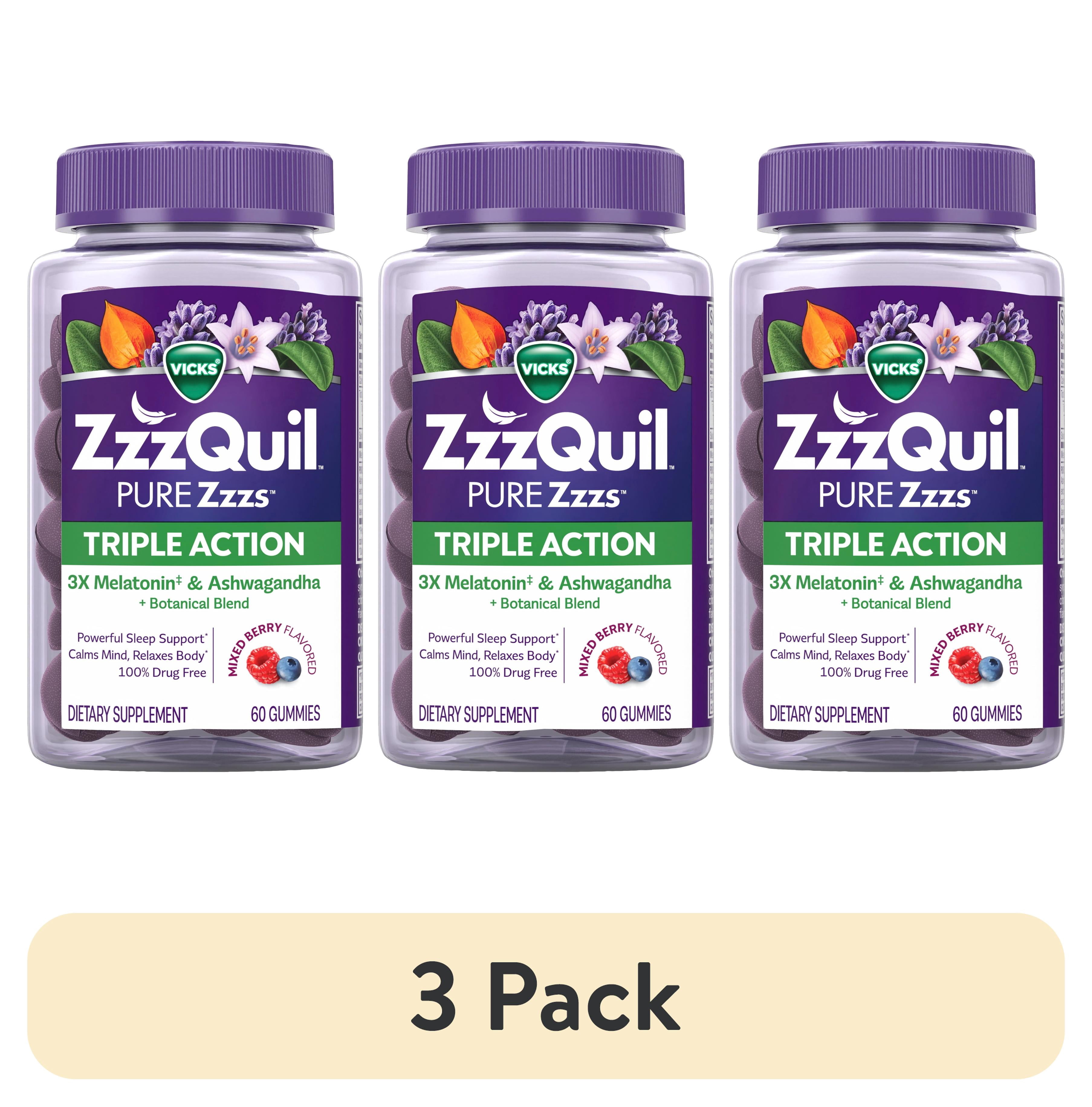 3 pack) ZzzQuil PURE Zzzs Melatonin Triple Action with Ashwagandha