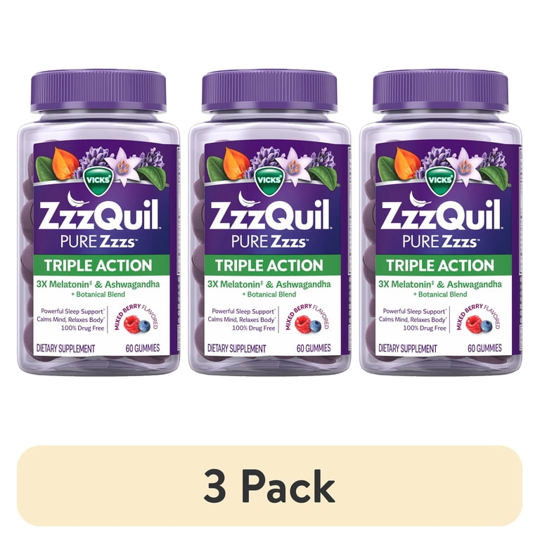 3 pack) ZzzQuil PURE Zzzs Melatonin Triple Action with Ashwagandha