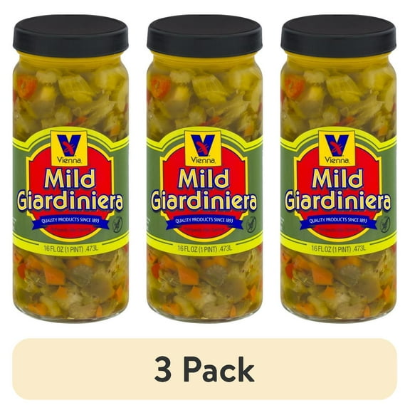 (3 pack) Vienna Beef, Mild Giardiniera, 16 oz, Jarred Vegetables, Shelf-Stable