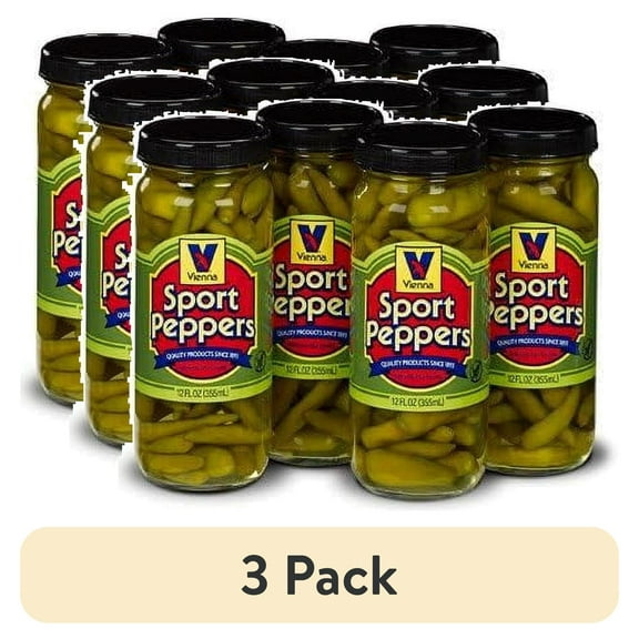 (3 pack) Vienna Beef, Sport Peppers, 12 oz, Jarred Vegetables, Shelf-Stable