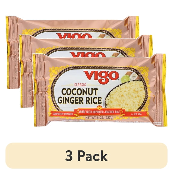 (3 pack) Vigo Foods Coconut Ginger Rice, 8 oz Bag, Allergens Not Contained
