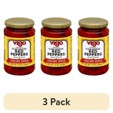 (3 pack) Vigo Foods Flame Roasted Red Peppers, 12 oz, Allergens Not Contained