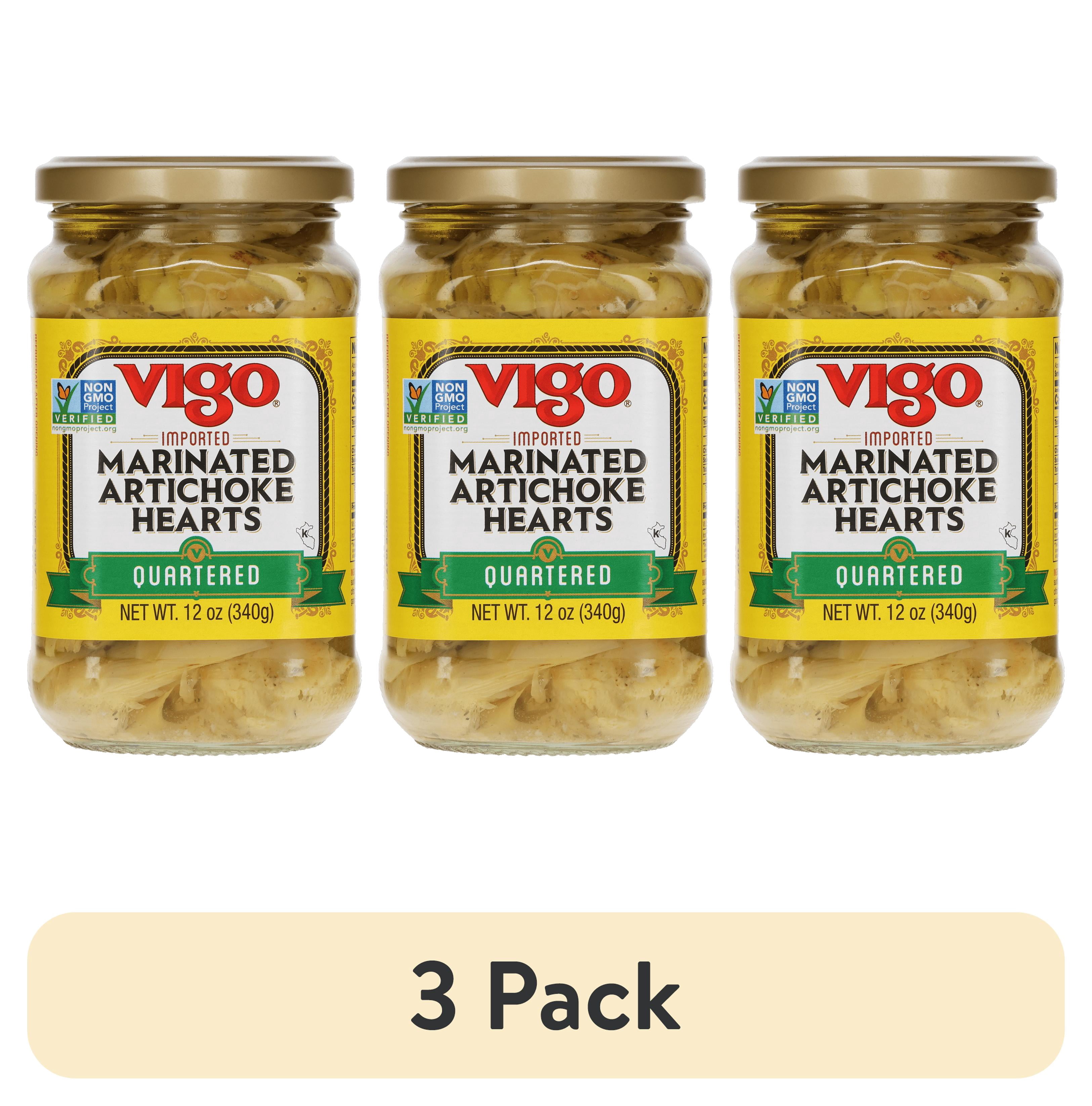 (3 pack) Vigo Quartered Marinated Artichoke Hearts 12 oz. Glass Jar