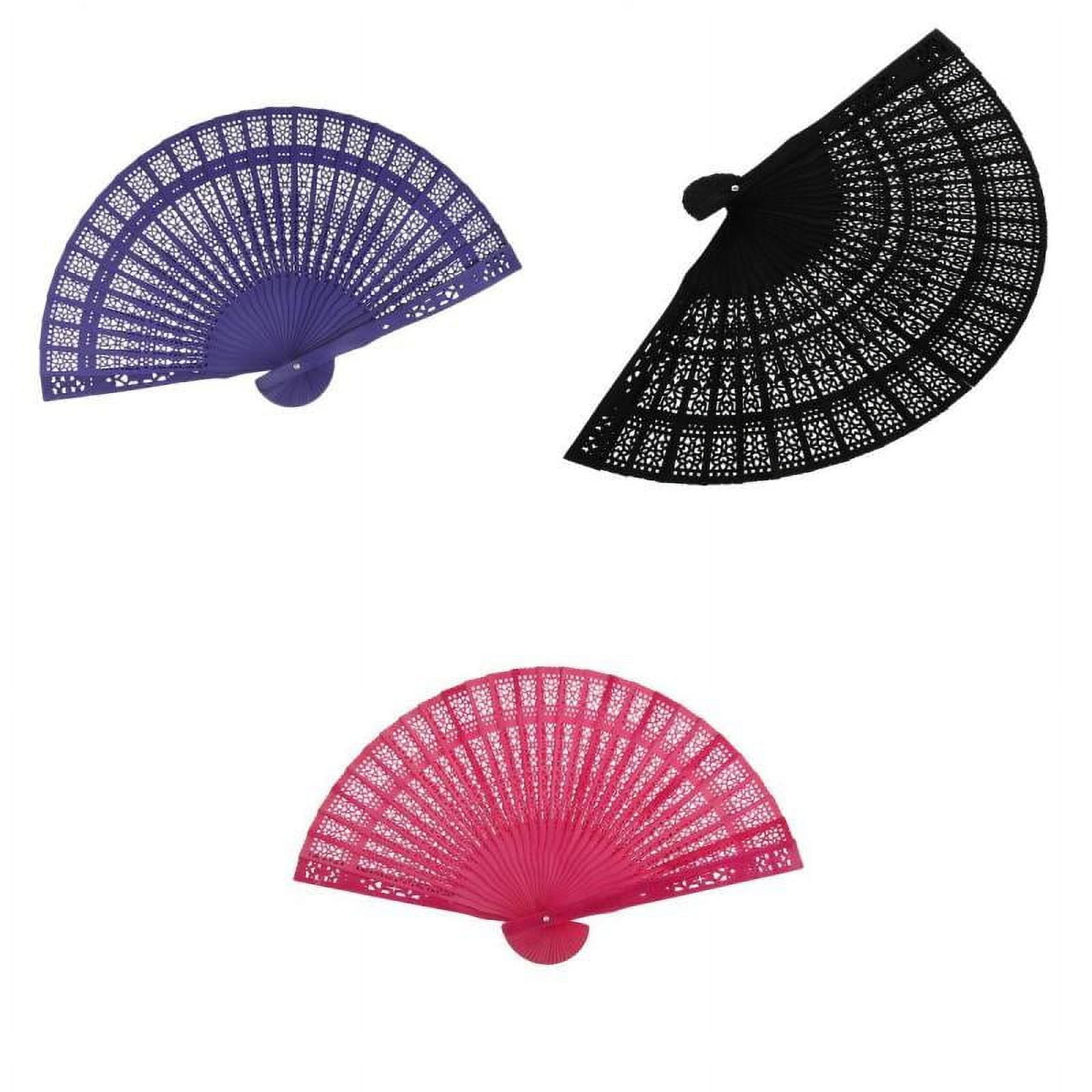 3/pack Vintage Wooden Hollow Out Folding Hand Fan Purse Fan Women