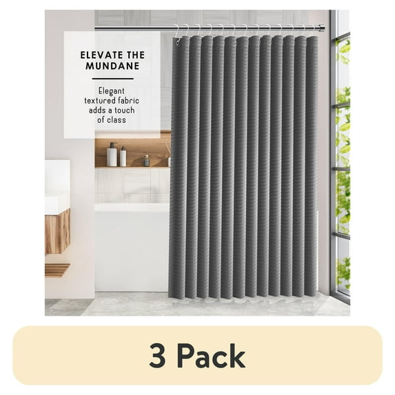 (3 pack) Virtu Waffle Fabric Shower Curtains, 72" X 72" Waterproof Bathroom Shower Curtain Gray