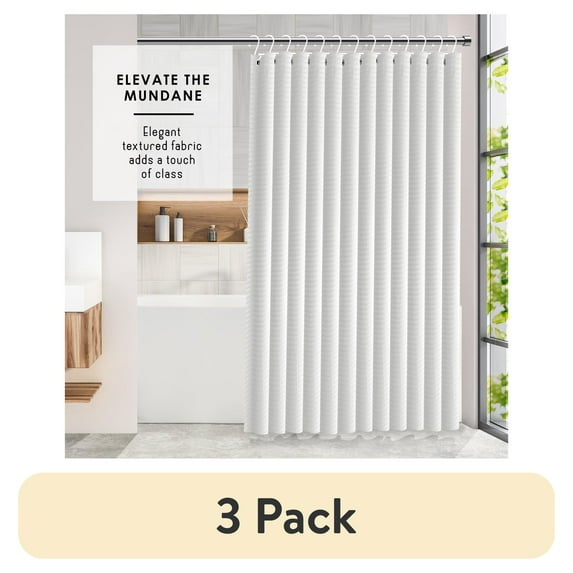 (3 pack) Virtu Waffle Fabric Shower Curtains, 72" X 72" Waterproof Bathroom Shower Curtain White