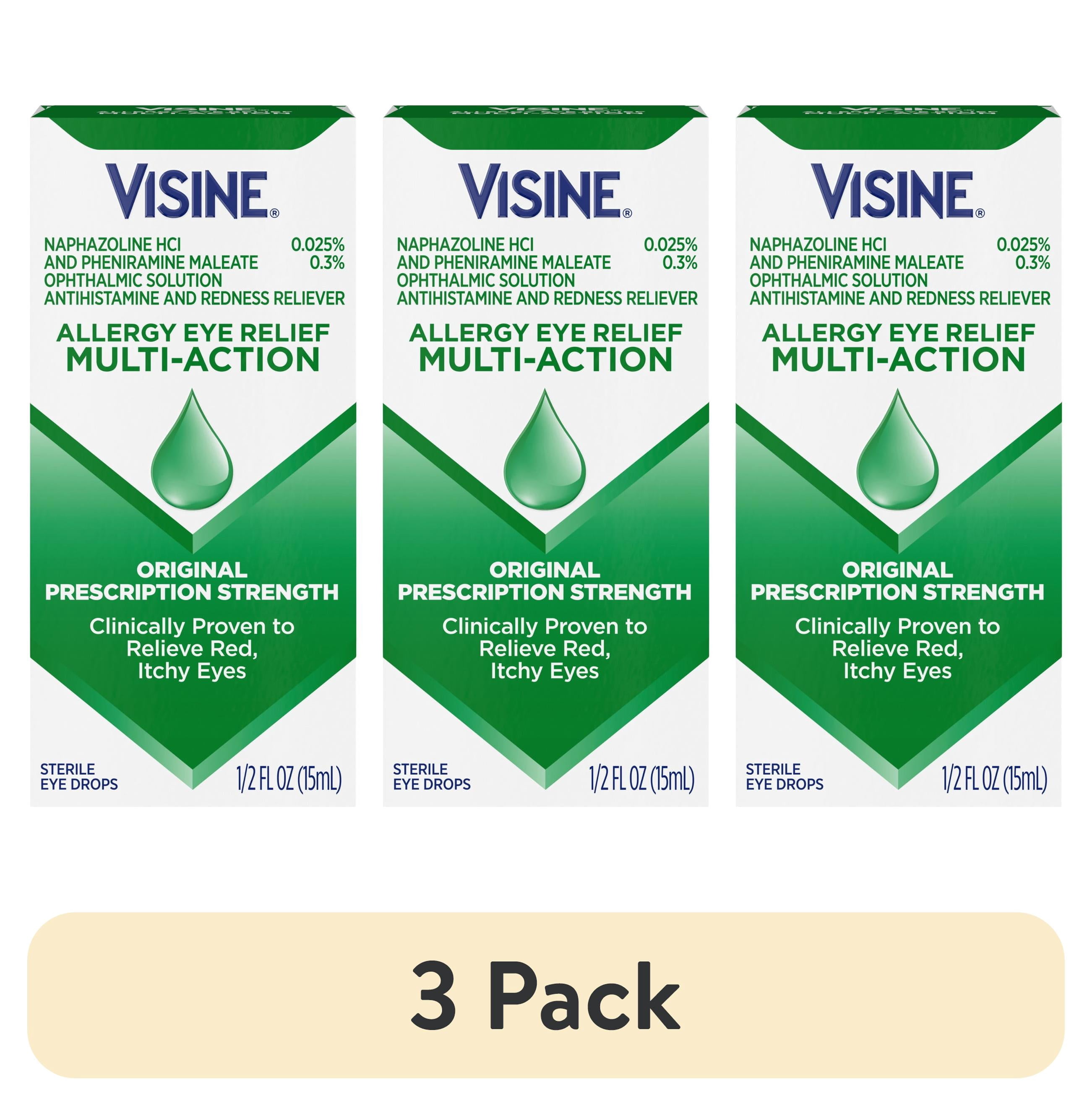 (3 pack) Visine Allergy Relief Multi-Action Antihistamine Redness Reliever Eye Drops, 0.5 fl. oz