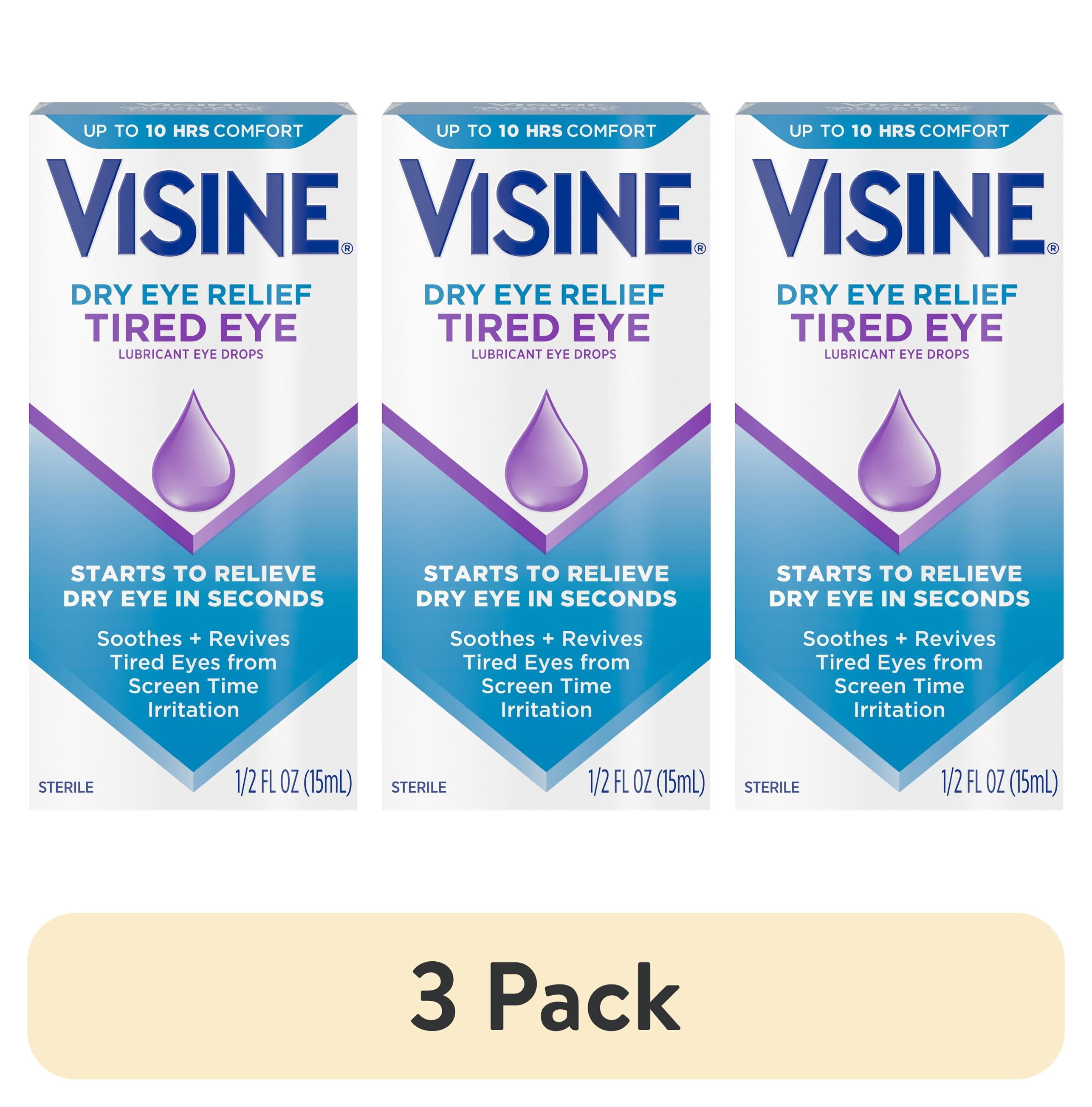 (3 pack) Visine Dry Eye Relief Tired Eye Lubricant Eye Drops, 0.5 fl. oz