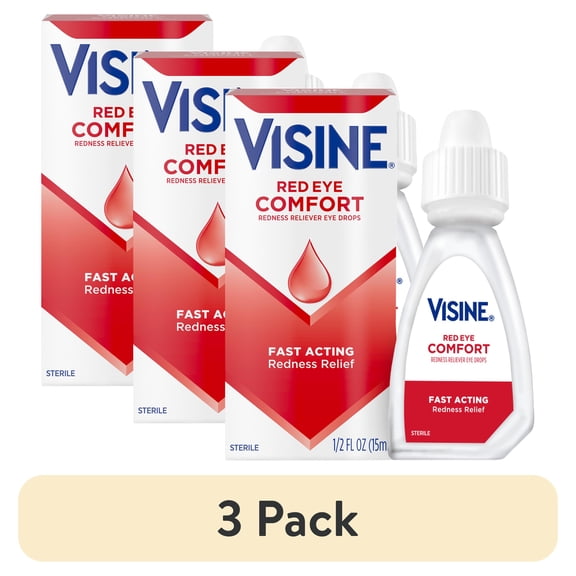 (3 pack) Visine Comfort Redness Reliever Red Eye Relief Drops, 0.5 fl oz