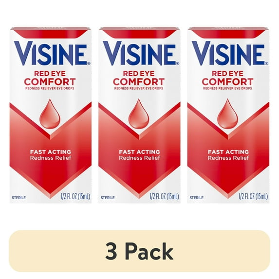 (3 pack) Visine Red Eye Comfort Redness Relief Eye Drops, 0.5 fl. oz