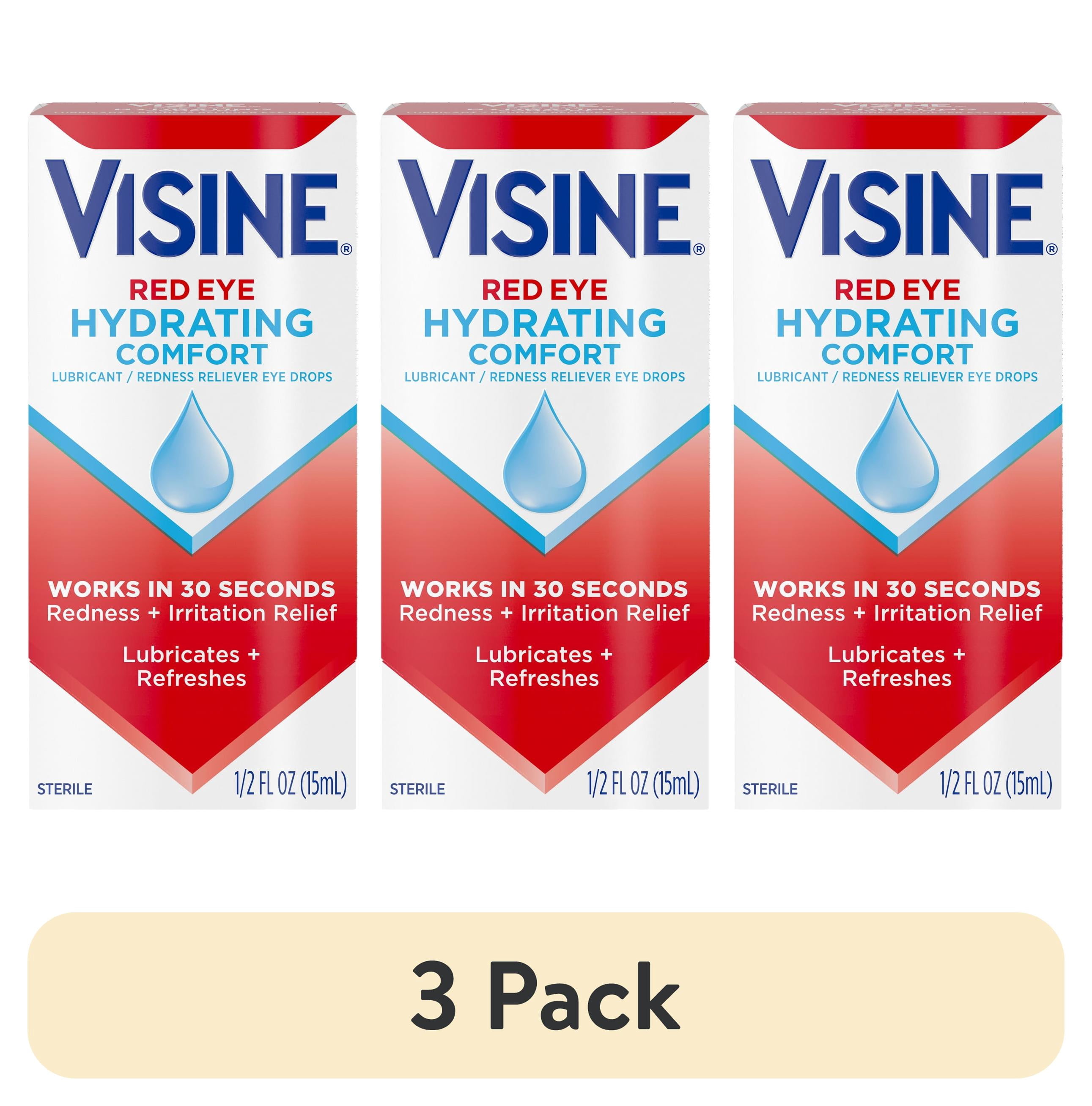 (3 pack) Visine Red Eye Hydrating Comfort Drops Work Fast for Redness or Dry Eyes, 0.5 fl oz
