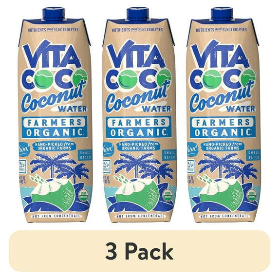 (3 pack) Vita Coco Farmers Organic Coconut Water, Nutrients & Electrolytes Rich, 33.8 fl oz