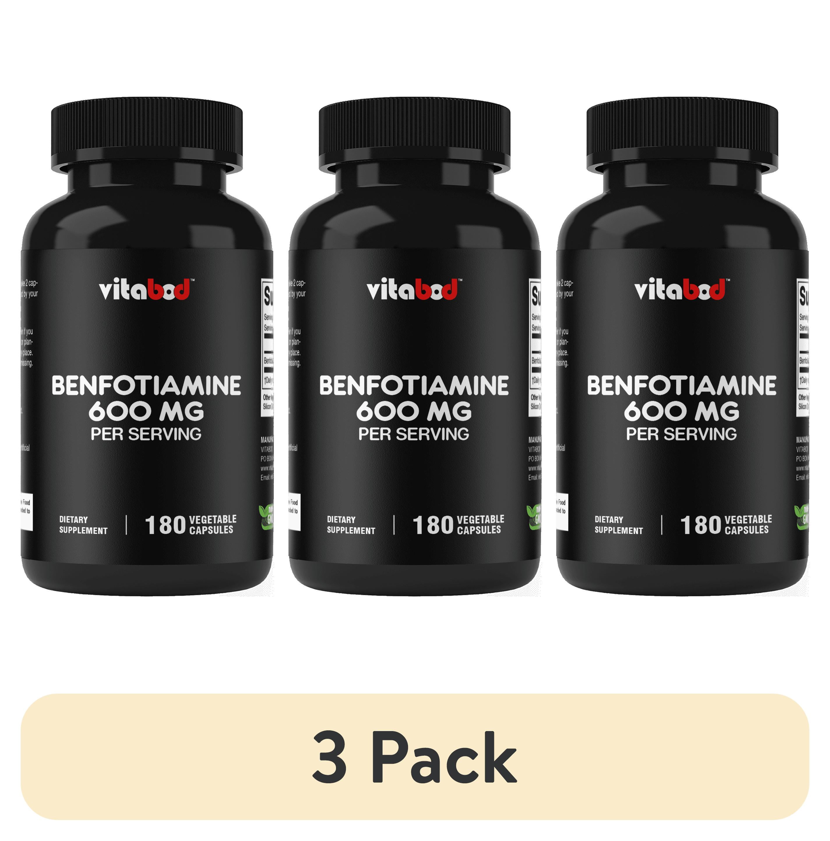 3 pack Vitabod Benfotiamine 600mg 180 Vegetarian Capsules - Also Called Fat Soluble Vitamin