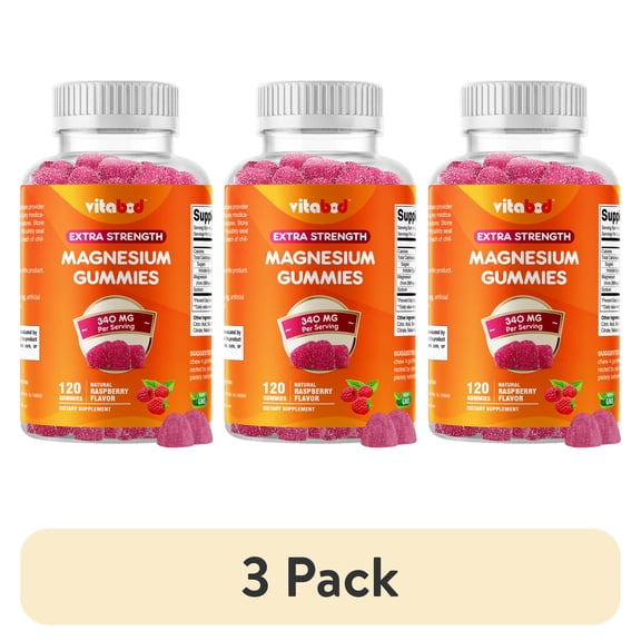 (3 pack) Vitabod Extra Strength Magnesium Gummies, Supports Nerve Health, Bone Health, Muscle Health - 120 Gummies