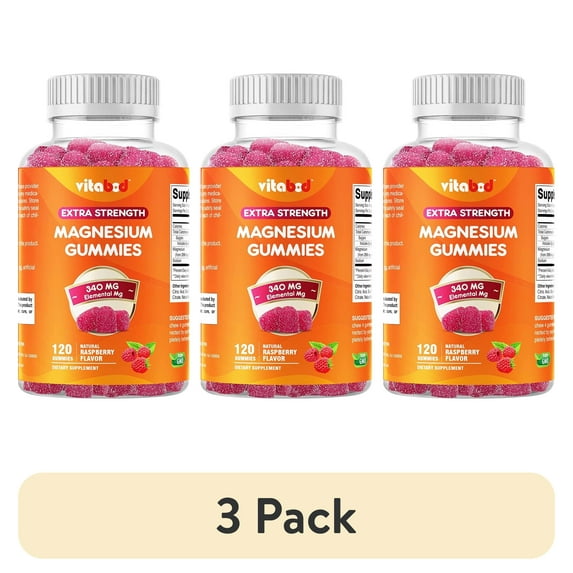 (3 pack) Vitabod Extra Strength Magnesium Gummies, Supports Nerve Health, Bone Health, Muscle Health - 120 Gummies