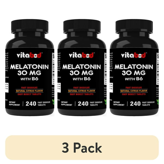 (3 pack) Vitabod Melatonin 30mg with B6 - 240 Fast Dissolve Tablets - Drug Free - Natural Citrus Flavor - Vegetarian, Non-GMO, Gluten Free