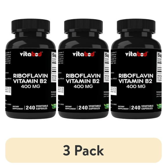 (3 pack) Vitabod Vitamin B2 (Riboflavin) 400 mg 240 Vegetarian Capsules - Support Cellular Energy and Red Blood Cell Production