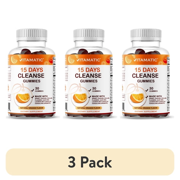 (3 pack) Vitamatic 15 Day Cleanse Gummies, Senna, Cascara, Psyllium, Flaxseed, Aloe Vera, Licorice, MCT, Probiotic