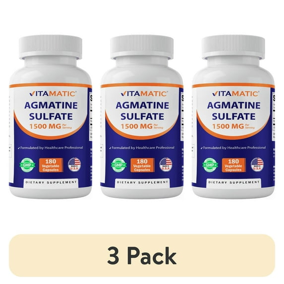 (3 pack) Vitamatic Agmatine Sulfate 1500mg Per Serving - 180 Veg Capsules - Made in The USA - Non-GMO & Gluten Free