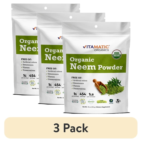 (3 pack) Vitamatic Certified USDA Organic Neem Leaf Powder 1 Pound (16 Ounce)
