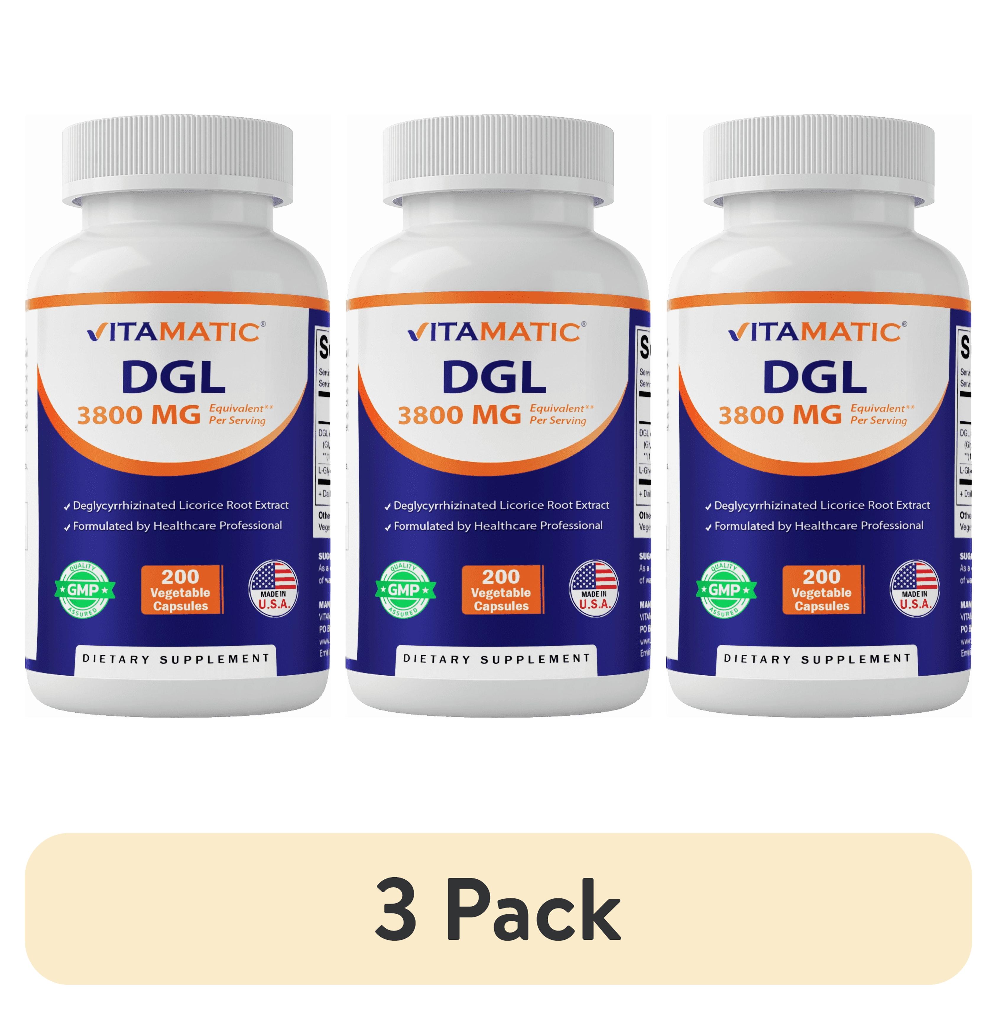 (3 pack) Vitamatic DGL Licorice 10:1 Extract 380 mg (3800mg Equivalent ...