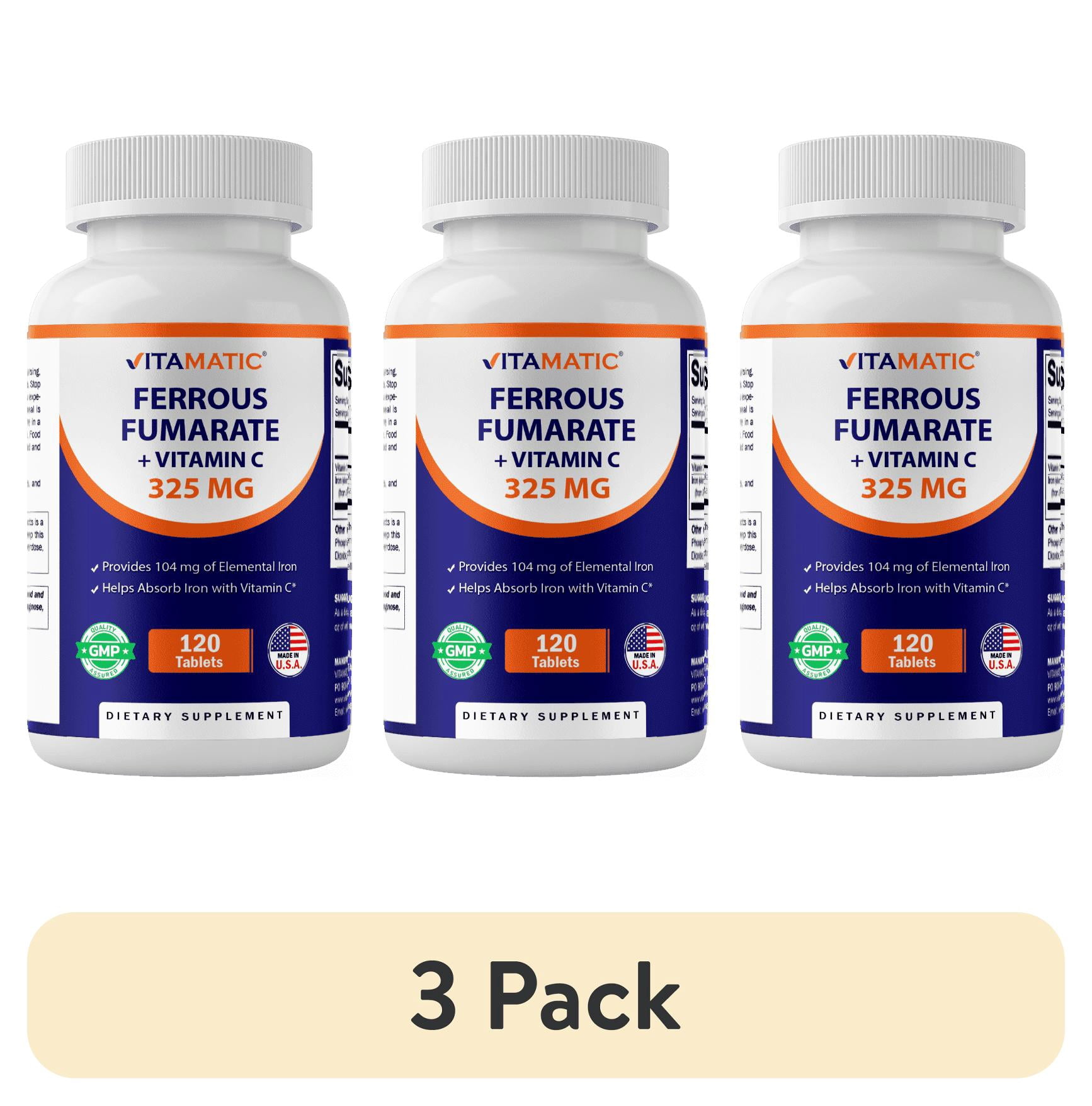 lipo fe+c elemental iron dose (3 pack) Vitamatic Ferrous Fumarate 325 mg + Vitamin C 100 mg (104 mg  Elemental Iron) – High Potency Iron Supplement – Gentle on Stomach, 120  Tablets,