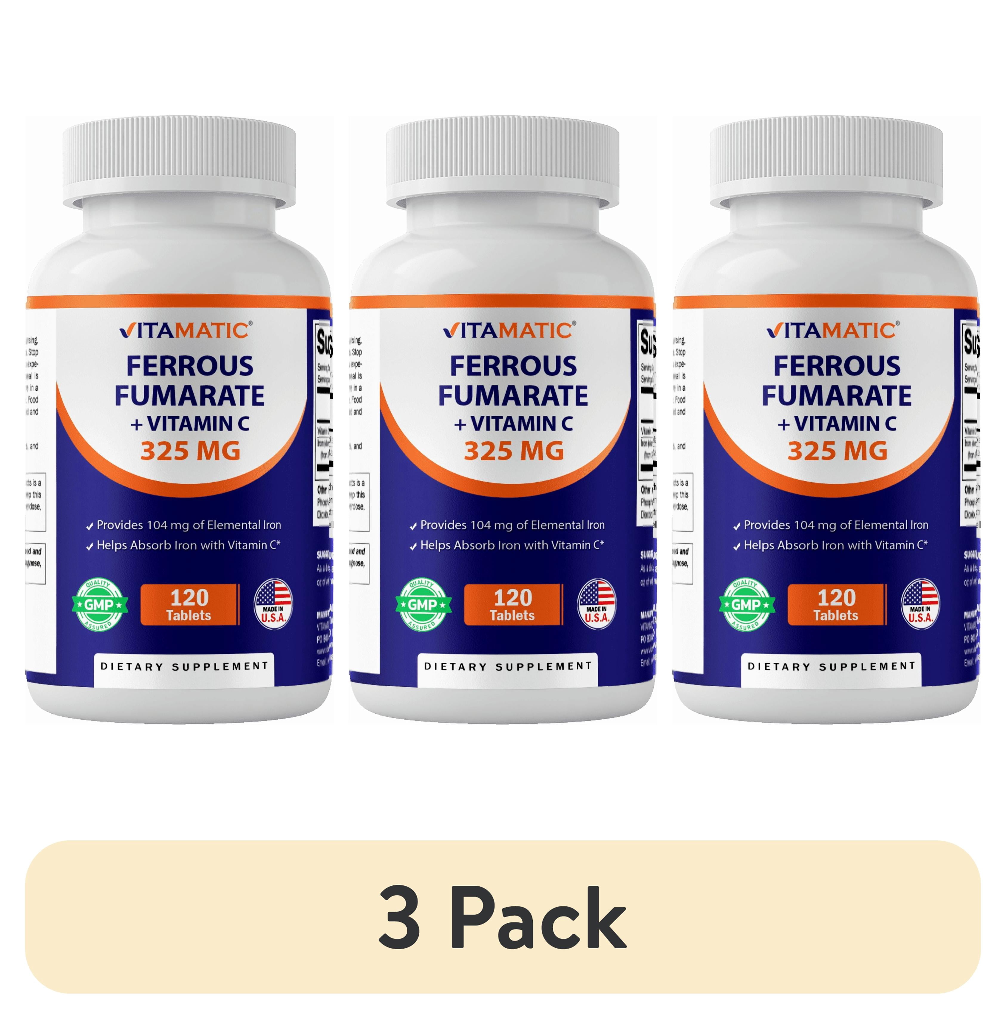 lipo fe c elemental iron content (3 pack) Vitamatic Ferrous Fumarate 325 mg + Vitamin 100 mg (104 mg Iron) – High Potency Supplement – Gentle on Stomach, 120 Tablets, The Power of Peptides: