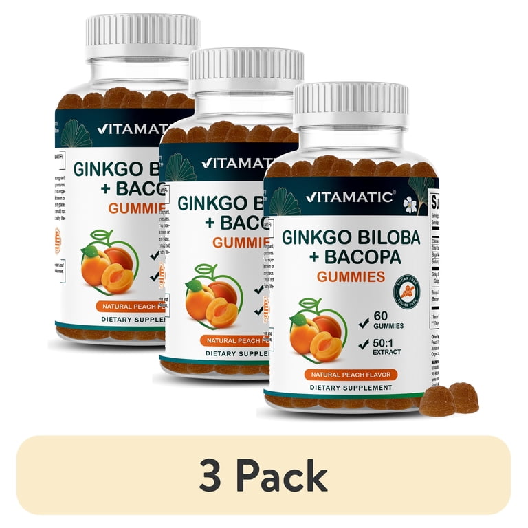 3 pack) Vitamatic Ginkgo Biloba & Bacopa Gummies – Plant-Based
