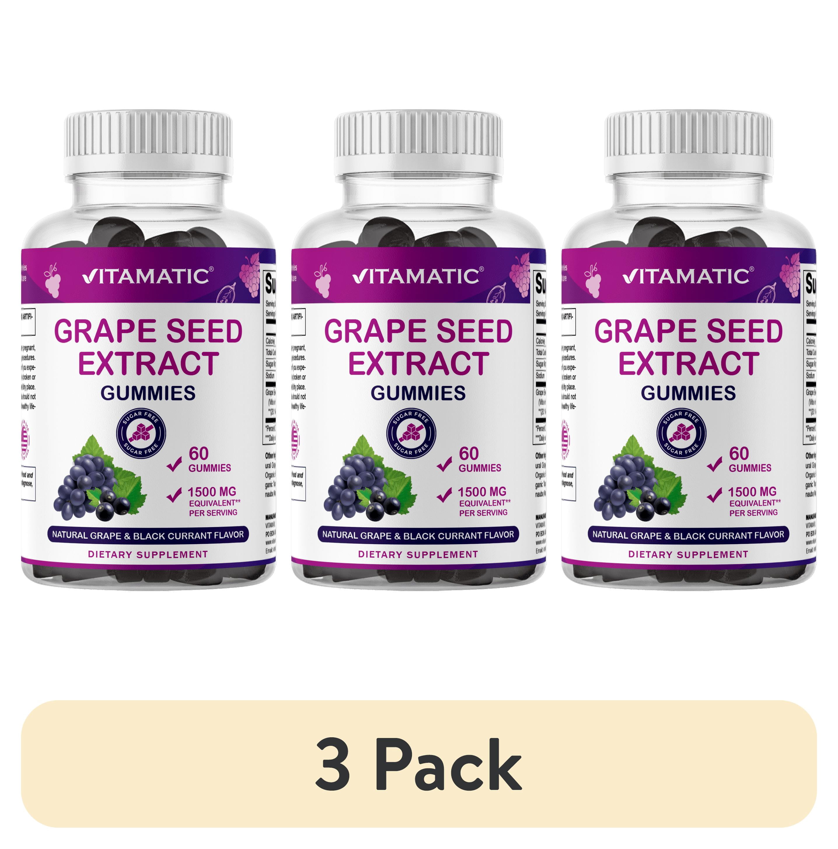 3 pack) Vitamatic Grape Seed Extract Gummies – 1500 mg Equivalent