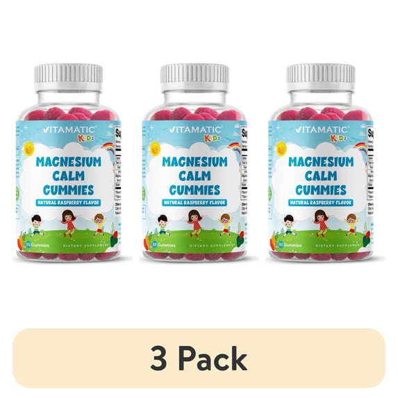 (3 pack) Vitamatic Kids Magnesium Gummies, Vegan, Supports Daily Wellness, 60 Vegan Gummies, Non-GMO & Gluten-Free