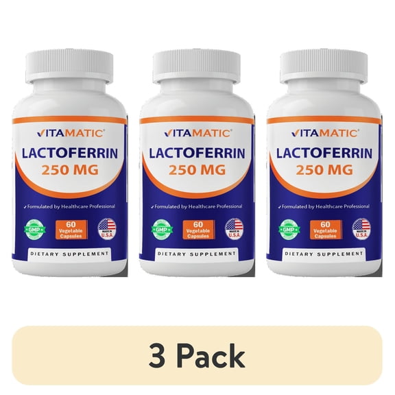 (3 pack) Vitamatic Lactoferrin 250mg, 60 Vegetable Capsules - Promotes Healthy Immune Function*