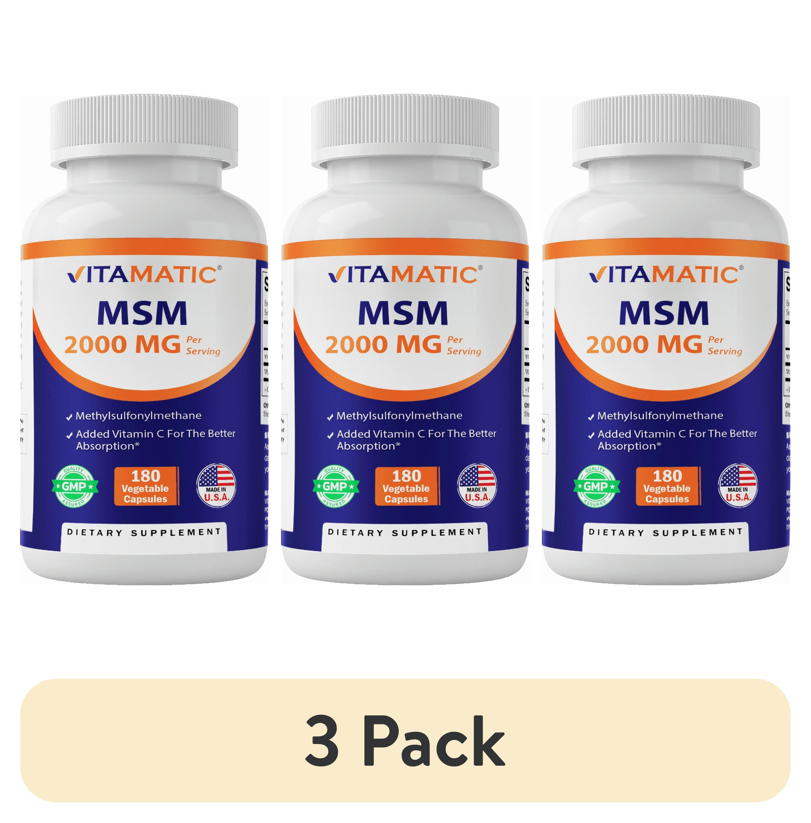 glutathione vitamin c msm pills (3 pack) Vitamatic MSM 2000 mg with Vitamin C 75mg per Serving - 180 Veg  Capsules